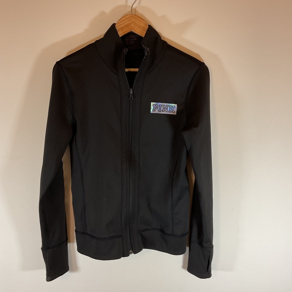 Victoria's Secret PINK Reversible Full Zip Track Jacket Black Space Dye Small